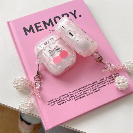 CUTECASE女子力アップ Airpods4ケース チェリー パールキーホルダー AirpodsPro2ケース airpods3/2カバー 可愛いすぎ うねうね 頑丈CM5404