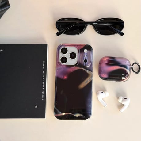 CUTECASE 黒紫グラデーションカラー AirPodsPro3ケース 艶感 Airpods4/3ケース AirpodsPro2/Pro1カバー シック オシャレCM5917