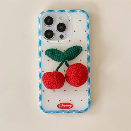 CUTECASEニットサクランボ iPhone16Pro/16ケース 韓国風 水玉模様 iPhone15pro/14/13/12ケース 可愛すぎ 女子力アップ CM4837