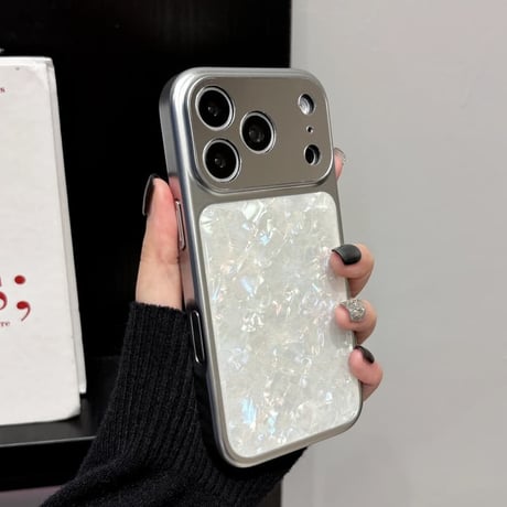 CUTECASE シェル柄 iPhone17Promaxケースメッキ iPhone16promax/15/14カバー シンプル 光沢感CM6219