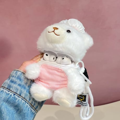 CUTECASEコック熊さんぬいぐるみ Airpods Pro3ケース ふもふも Airpods 4/3カバーケース AirpodsPro2/1 かわいい ギフトにおすすめ CM6491