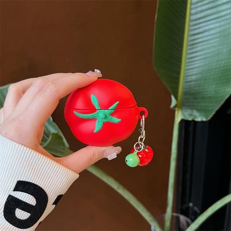 CUTECASEトマト Airpods4ケース キーチェーン付 Airpods3/Pro2ケース airpodspro2カバー シリコン 可愛い 頑丈 ギフトにおすすめCM5123