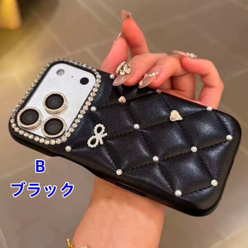 CUTECASEダイヤ/リボンデコ iPhone17ProMax/17Proケース キルティン