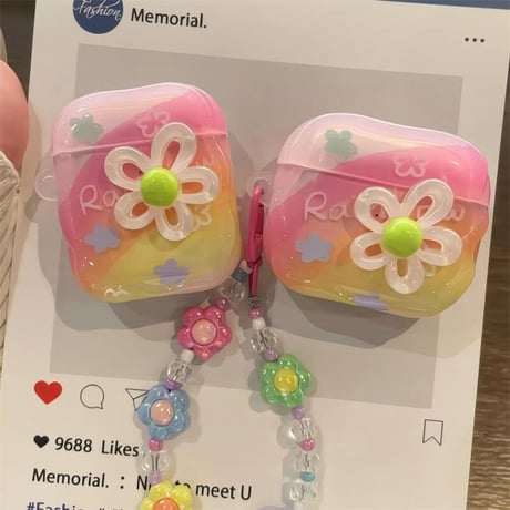 CUTECASE 可愛い AirpodsPro3ケース 花柄 Airpods4/3/Pro2ケース 花ストラップ付き うねうね キュートCM5671