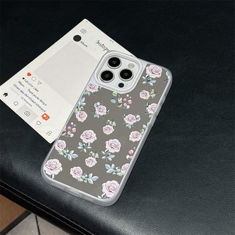 CUTECASE薔薇柄 ミラー iPhone16promax/16ケース 頑丈 iPhone15promax/14カバー 大人可愛い 女子力高い 夏秋に人気CM5471