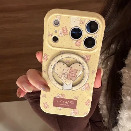 CUTECASE MagSafe対応 熊さん iPhone17Pro/17ケース マグネット式リングスタンド付 iPhone17ProMax/16Pro/15カバー 女子力アップ CM6226