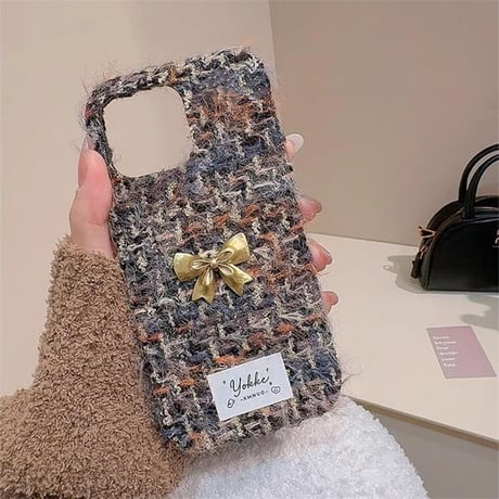 CUTECASEリボン ラシャ iPhone16/16proケース 秋冬に流行る iphone15pro/14/13/12proカバー ガールズファッションCM4939