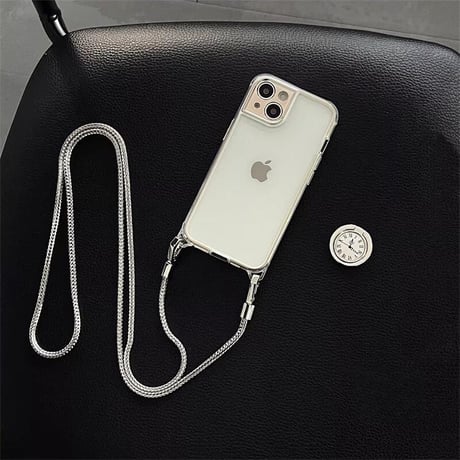 CUTECASE時計リング iPhone16/16proケース 高級感ショルダーチェーン付 iPhone15promax/14/13proカバー 透明 便利 丈夫CM5339