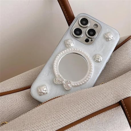 CUTECASE鏡 iPhone15/15proケース パール/宝石 アイフォン14/13pro/12ケース かわいい 女子力高いCM4486