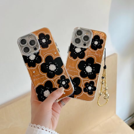 CUTECASEキラキラ花柄 iPhone15pro/15promaxケース ハートストラップ付 アイフォン14/13pro/12ケース ジュエリーデコ 高級感CM4067