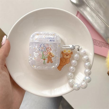 CUTECASE可愛いクマちゃん Airpods4ケース シェル柄 airpods3/2ケース AirpodsPro2/1カバー バックチャーム付き ギフトにおすすめCM5420