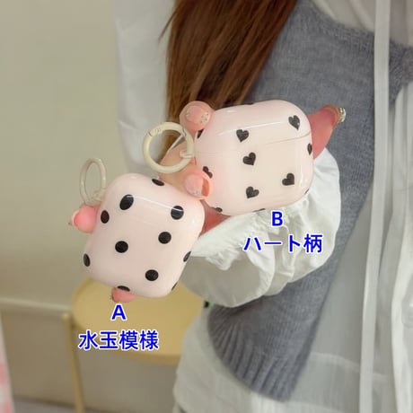 CUTECASE AirpodsPro3ケース ハート柄/水玉模様 エアポッズ4/3 AirpodsPro2/Proカバー ベージュ色 おしゃれ 頑丈 CM5766