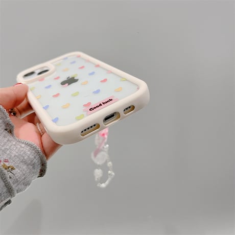 CUTECASEハート柄 iPhone15/15proケース ストラップ付 iPhone14/13pro/12ケース 頑丈 女子力アップ CM3987
