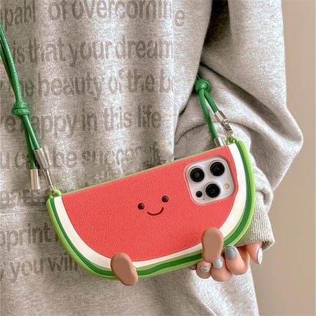 CUTECASEスイカ iPhone16pro/16ケース ショルダーストラップ付 iPhone15pro/14/13promaxカバー スタンド機能 ギフトにおすすめCM5302