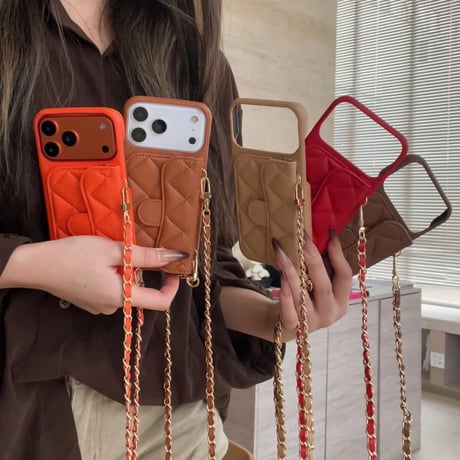 CUTECASE 革製 iPhone17Pro/17ケース カード入れ付 ショルダーチェーン付 iPhone17Promax/Air/16Proカバー 傷が付きにくい 高級感 耐久性CM5773