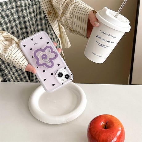 CUTECASE花グリップ アイフォン15Pro/15ケース 水玉模様 iPhone14promax/13ケース スタンド付 指紋防止 CM4530