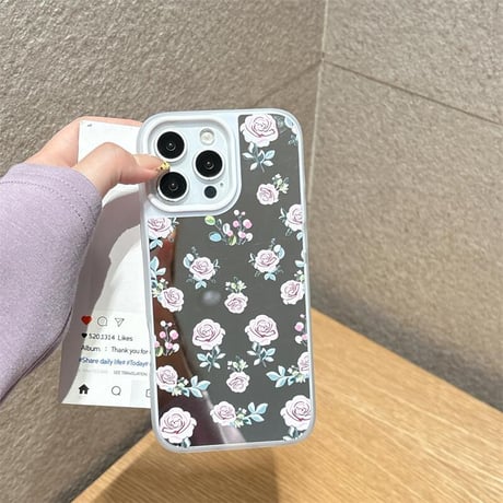 CUTECASE薔薇柄 ミラー iPhone16promax/16ケース 頑丈 iPhone15promax/14カバー 大人可愛い 女子力高い 夏秋に人気CM5471