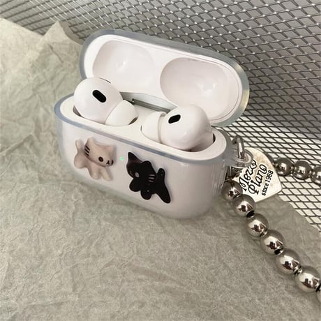 CUTECASE 猫柄 Airpods 4ケース ビーズストラップ付 Airpodspro2/proカバー Airpods3/2 可愛い ギフトにおすすめCM5655