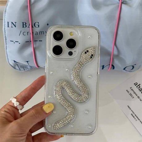 CUTECASEジュエリー蛇 iPhone16/16pro/16plusケース 黄ばまない iPhone14/13pro/12クリアケース 女子力アップ シックCM4410