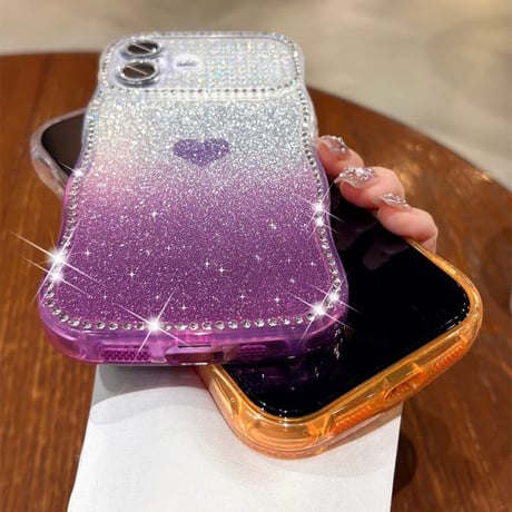 CUTECASEうねうねジュエリーライン iPhone17Promaxケース ハート柄 iPhone17/16/15/14ケース グラデーションカラー レンズ保護CM6325