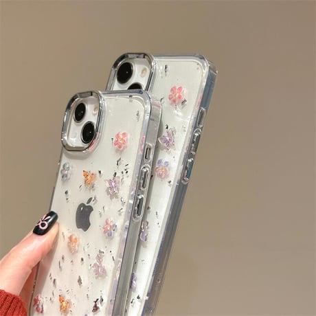 CUTECASE春夏向け アイフォン16pro/15ケース 花/蝶デコ iPhone14/13pro/12カバー 透明 大人可愛い 丈夫CM5154