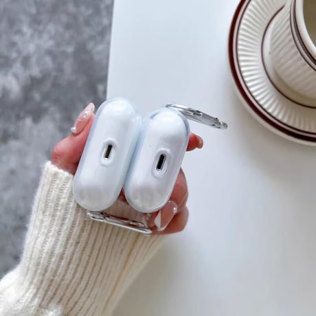 CUTECASEAirpods4ケース 第4世代 クリア AirpodsPro2/Pro1カバー エアポッズ3/2 カラビナ付 シンプル 艶感CM4677