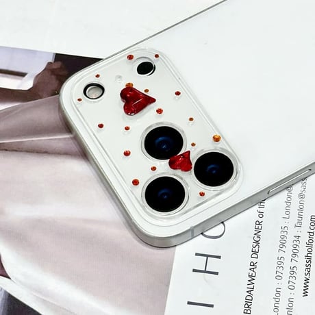 CUTECASEレッドダイヤ カメラ保護カバー キラキラ iPhon17ProMax/17Pro/17/Air 可愛い ハンドメイド 女子力アップ CM6100