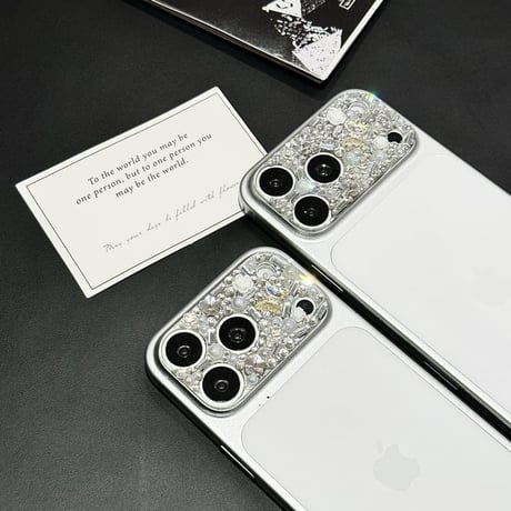 CUTECASE 真珠/花/蝶デコ カメラ保護カバー iPhone17ProMax iPhone17Pro 豪華 おしゃれ 可愛い 使いやすいCM6514