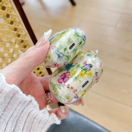 CUTECASE花柄 Airpods4ケース シェルキーホルダー AirpodsPro2ケース airpods3/2カバー 女子に人気 トレンドCM5396