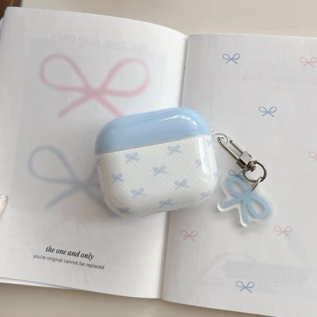 CUTECASE 韓国っぽ Airpods 4/Pro3ケース リボン柄 Airpods 3カバー AirpodsPro2/1 キーホルダー付 お洒落 光沢感 CM6067