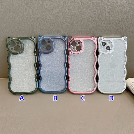 CUTECASE 猫の耳iPhone17Promaxケースラメ入りシール付き アイフォン16/15pro/14/13カバー オシャレ 可愛いうねうね メッキ CM2403