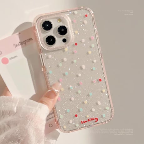 CUTECASE水玉模様 iPhone15/15proカバー キラキラ iPhone14pro/13promax/12ケース 可愛い 夏コーデにおすすめCM4469