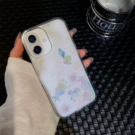 CUTECASE液体ラメ iPhone16pro/16ケース 動くヒトデ/シェル iPhone15pro/14/13promaxカバー 可愛い ギフトにおすすめ 夏に人気CM5481