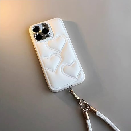 CUTECASEハートキルティング iPhone16/16proケース レザー ストラップ付 iPhone15pro/14/13Proカバー エレガント カメラ保護CM4930