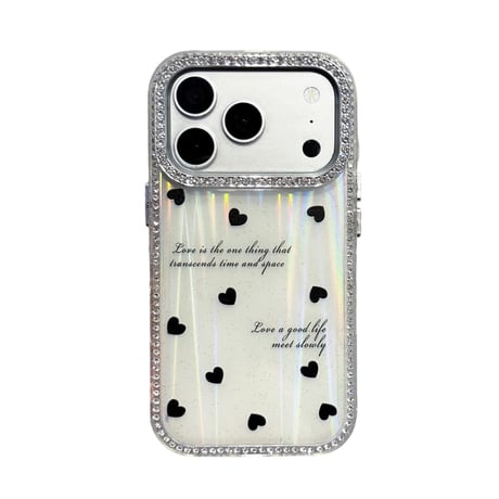 CUTECASE 光るハート柄 iPhone17Promaxケース ジュエリーライン iPhone16Promax/15pro/14ケース キラキラ 可愛すぎるCM6393