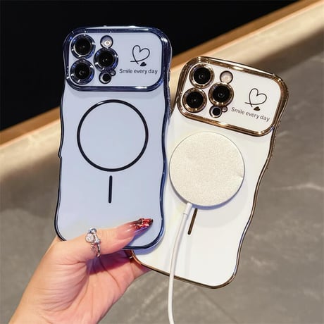 CUTECASEうねうねライン iPhone16e/16proケース Magsafe対応 ハート柄 iPhone15pro/14/13/12カバー 頑丈 涼しい感じ 人気CM5359