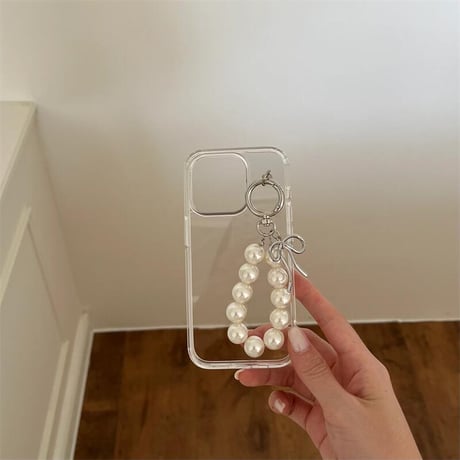 CUTECASE韓国風 iPhone16/16Proケース パールチャーム付 黄ばまないiPhone15/14pro/13Pro/12ケース おしゃれ 女子力アップ CM4831