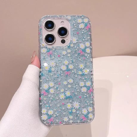 CUTECASEヒナギク iPhone16/16proケース キラキラ花柄 iphone15pro/14/13proカバー ガールズファッション 可愛いCM4977