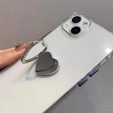 CUTECASEハート鏡リング付 iPhone16pro/16ケース 高級感ショルダーチェーン クリアiPhone15promax/14/13カバー 多機能 スタンド付 黄ばまないCM5041