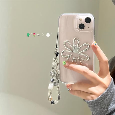 CUTECASE韓国風 立体花 iPhone15/15proケース 高級感ラストラップ付 iPhone14pro/13/12promaxケース 黄ばまないクリアケース コスパ高いCM4044