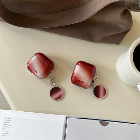 CUTECASEグラデーションカラー ワインレッド Airpods 4ケース ホルダー付 かわいい Airpods3/Pro2ケース airpodspro2カバー シック ファッションCM5083