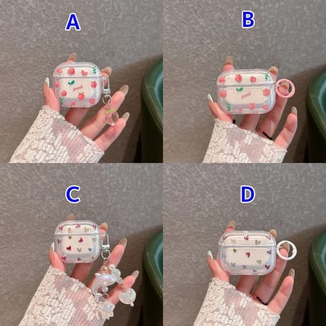 CUTECASE ピーチ/ハート柄 AirpodsPro3ケース クリア Airpods4/3カバー pro2/Pro1ケース 可愛い 甘めコーデCM6473
