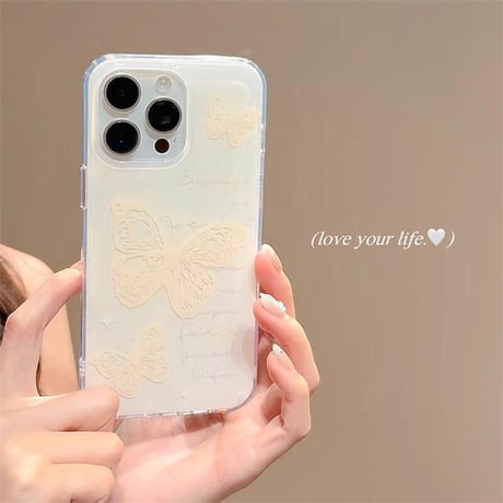 CUTECASE蝶グリップ付 iPhone16pro/16ケース 淡色系 iPhone15pro/14/13promaxカバー 大人可愛い ガーリーに人気CM5508