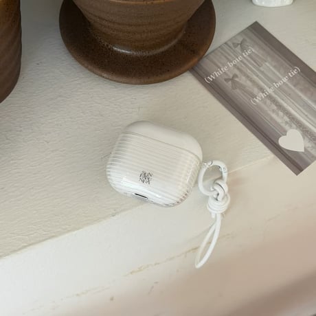 CUTECASE ホワイト横縞 Airpods Pro3ケース ストラップ付 Airpods 4/3カバー AirpodsPro2/1 シンプル風 おしゃれ CM6287