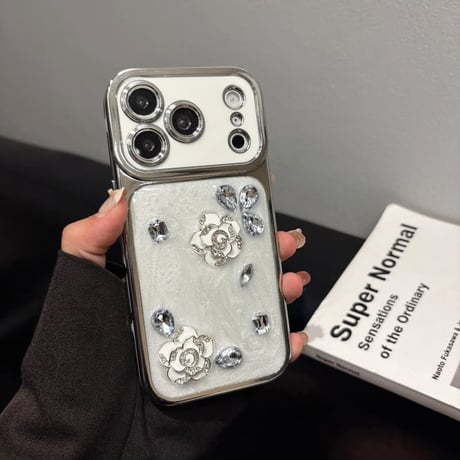 CUTECASE 花 ダイヤ iPhone17Pro 17ケース カメラカバー付 iPhone17Promax/16Pro/15ケース メッキ おしゃれCM6122