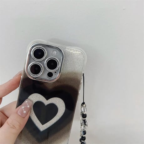 CUTECASEハート柄 iPhone15/15pro/15plusケース ストラップ付 iPhone14/13pro/12ケース 女子力アップ キラキラCM4400