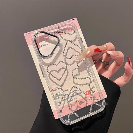 CUTECASEジュエリーハート iPhone16pro/16ケース 高透明 iPhone15pro/14/13カバー 可愛いストラップ 高級感たっぷりCM5217