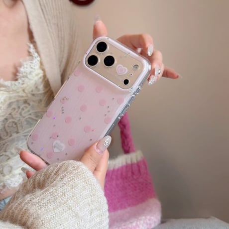 CUTECASE ストライプ柄 iPhone17Pro/17ケース キラキララメいり iPhone17ProMax/16/15Proカバー ハート柄カメラカバー 甘めコーデ CM6131