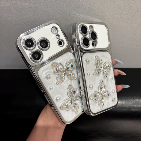 CUTECASE iPhone17Promaxケースダイヤ蝶 パール iPhone17/16Pro/15Proケース 豪華 オシャレ キラキラ感 CM6294