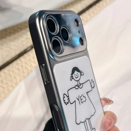 CUTECASE カップルペア iPhone17pro/17ケース 男の子/女の子 iPhone16/15pro/14ケース 鏡付カメラカバー メッキCM6047